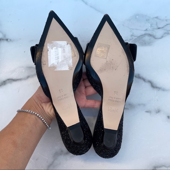 No. 21 women’s black glitter pointed buckle mules slides sandal size 35 US 5 - Picture 12 of 15